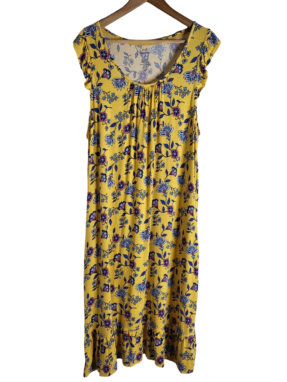 croft & barrow Yellow Floral Sleepwear Top with Pink and Blue Accents